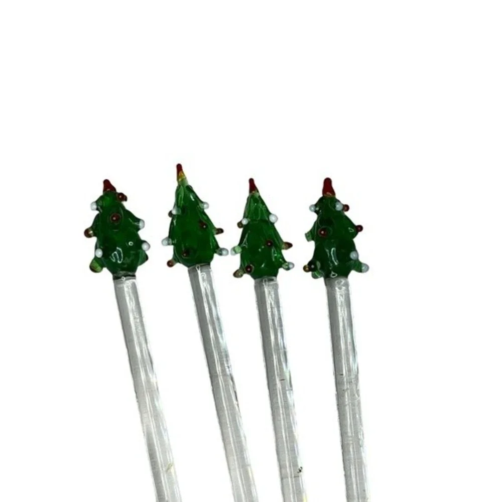 Vintage Set up 4 Glass Christmas Tree Swizzle Sticks